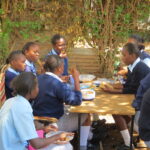 Students eating at the lunch break